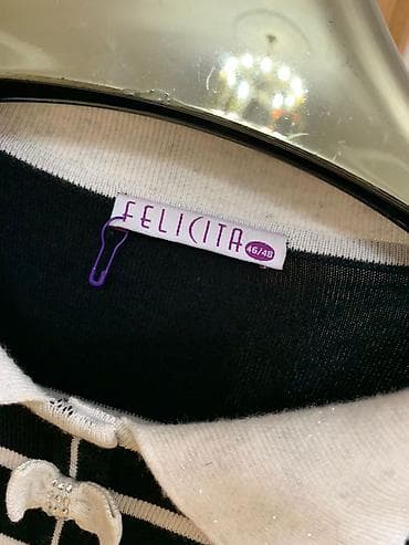 deri jaket: FELICITA qadın kardiqanı - Rəng: qara-ağ, üfüqi zolaqlı - Model — 2