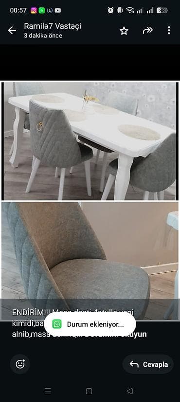 ENDİRİM!!! Masa dəsti 4stulla yeni kimidi,baha alinib,stulun birni 80m — 1