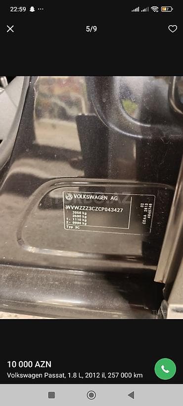 Nəqliyyat: Volkswagen Passat: 1.8 l | 2012 il Sedan — 2