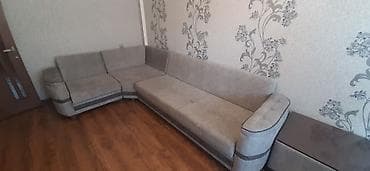 kreditle dis hekimi: Künc divan – boz rəngli, yumşaq məxməri/parça örtüklü, dekorativ tikiş — 5
