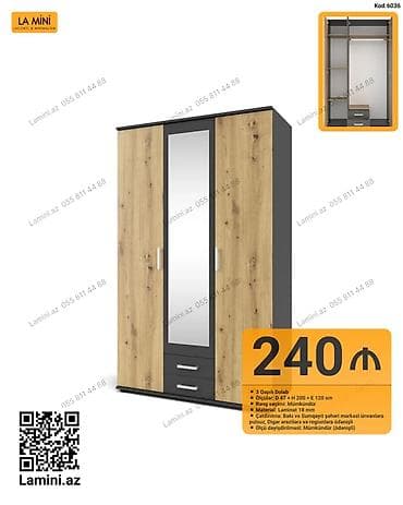 3 qapılı dolab – Kod: 6036 - Ölçülər: D 47 × H 200 × E 120 sm - — 1