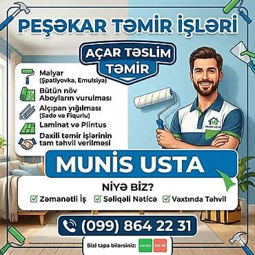 Peşəkar daxili təmir xidmətləri – Açar təslim Xidmətlər: - Malyar