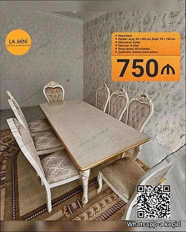 stul tek: Qonaq otağı üçün, Açılan, Dördbucaq masa, 6 stul — 1