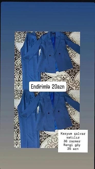 des geyimler: Mavi rəngdə qadın kostyum-şalvar dəsti - Ölçü: 36 - İkiqat düyməli — 1