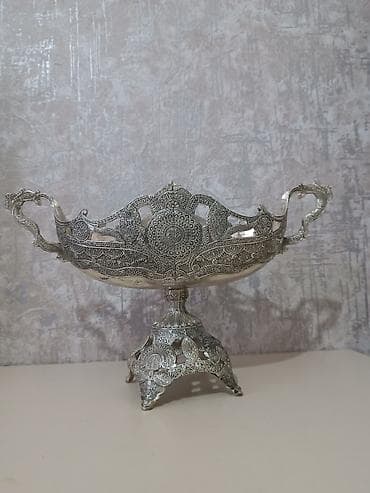 luminarc qablar: Satılır 3 ədəd köhnə filigran naxışlı dekorativ metal qab dəsti — 2