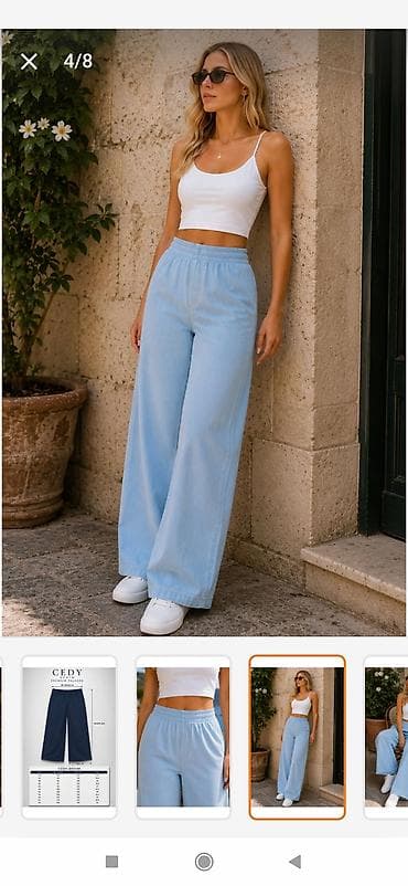 croplar: Məhsul: Qadın geniş kəsimli açıq mavi cins (palazzo/relaxed fit) - — 5