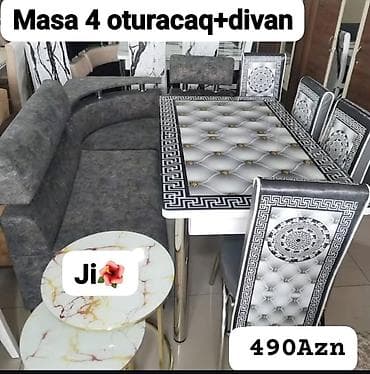 Mətbəx/dininq dəsti – masa, 4 ədəd oturacaq və künc divanı. - Masa — 1