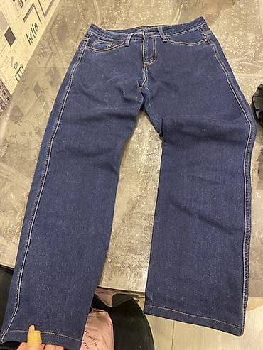 kisi salvari: Tünd-mavi rəngdə klassik cins şalvar baha alinb kişi ucun - Material — 8