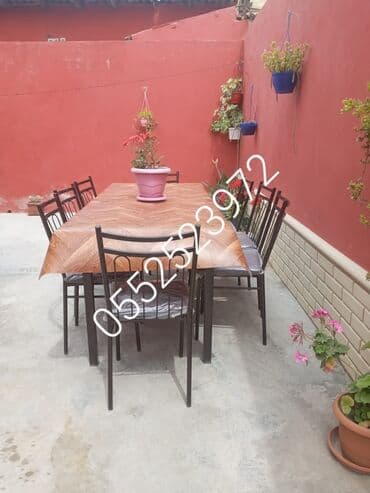 stol və stul dəstləri: Yeni, Kvadrat masa, 8 stul, Açılmayan, Stullar ilə, Metal, Azərbaycan — 2