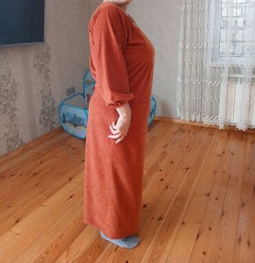 qadin donlari sekilleri: Qadın uzun paltar - Rəng: tünd narıncı/terrakota - Material: yumşaq — 4