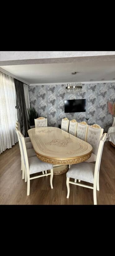 iwlenmiw masa: Qonaq otağı üçün, Yeni, Açılan, Dördbucaq masa, 6 stul — 5