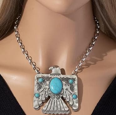 van cleef sirga: Qartal fiqurlu boyunbağı – bohem/etnik tərz - Material: gümüş rəngli — 2