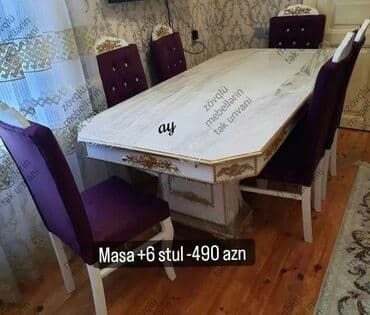 Masa və oturacaq dəstləri: Qonaq otağı üçün, Yeni, Açılmayan, Dördbucaq masa, 6 stul — 7