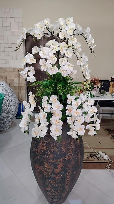 Постельное белье: Böyük dekorativ kompozisiya – orkide və yaşıl yarpaqlardan ibarət süni — 2