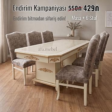 sdullar: Masa + 6 Stul desti Endirimde 550 azn yox cəmi 429azn Masa ölçü 93×2 — 1