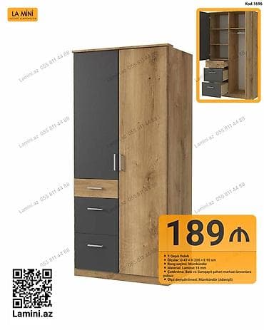 İki qapılı dolab - Ölçülər: Dərinlik 47 sm, Hündürlük 200 sm, En 90 — 1