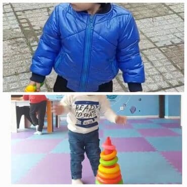 Сарафаны: Uşaq üçün geyim dəsti - Geyim: mavi, yüngül qabarıq qış gödəkçəsi; ön — 1