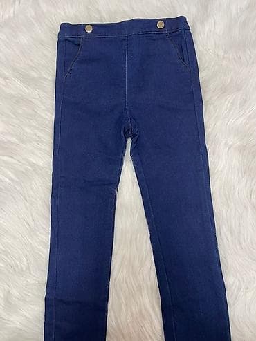 джинсовое платье для девочки: Jacadi uşaq şalvarı – tünd göy rəngdə, elastik denim material. - — 1