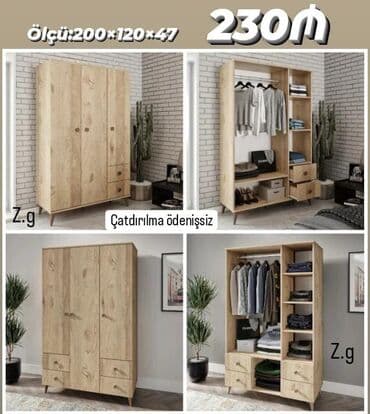 Açılan, 3 qapılı Düz dolab, Qarderob, paltar dolabı — 1