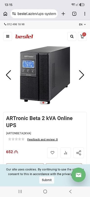 ups epro: ARTronic BETA 2kVA Online UPS Xüsusiyyətlər: - Güc: 2 kVA - Tip — 9
