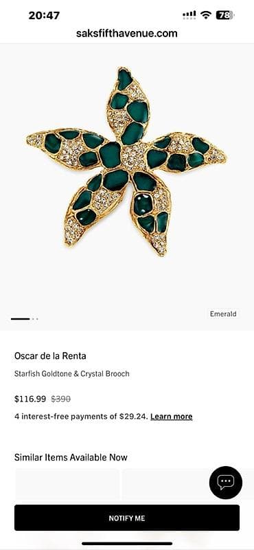 Broşlar: Oscar de la Renta – Starfish Goldtone & Crystal Brooch - Dəniz — 1