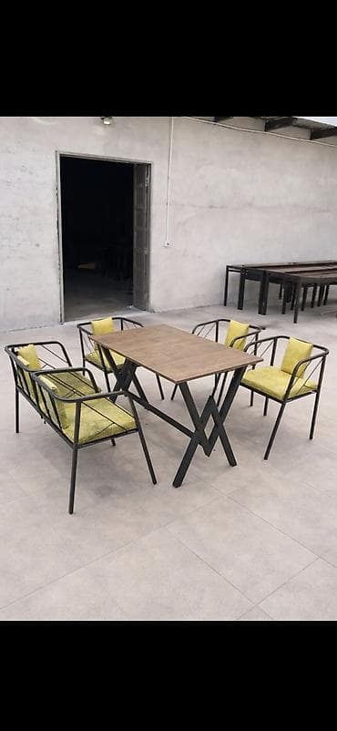 Yeni, Dördbucaq masa, 4 stul, Qatlanan, Stullar ilə, Metal, Azərbaycan