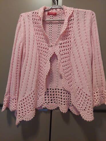 Açıq-çəhrayı rəngdə, zərif naxışlı toxuma qadın kardiqanı. - Marka