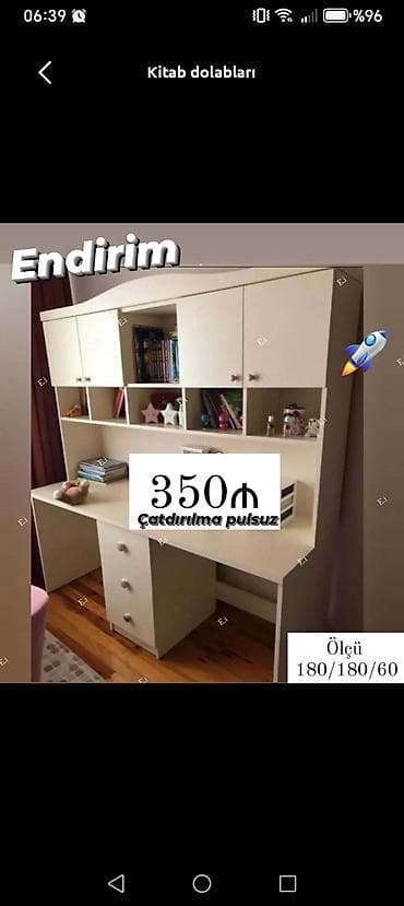 Masa ilə birlikdə kitab dolabı - Rəng: krem/aq neytral ton - Yuxarı