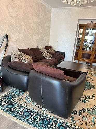 damla divan desti: Divan kreslo – 3 parçalı yumşaq mebel komplekti - Rəng: tünd qəhvəyi — 4