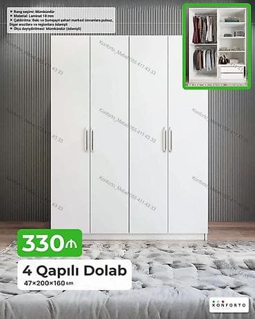 Mebel: 4 qapılı paltar dolabı – 47×200×160 sm - Material: 18 mm laminat - — 1
