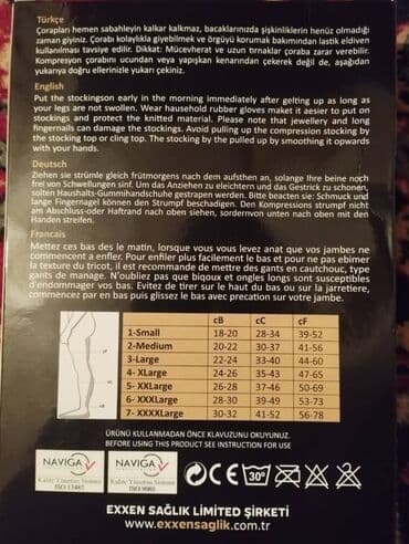 Nitril əlcəklər: Varikoz corabı, diz üstü, təzədir, pakovkadan açılmayıb. Ölçüsü düz — 2