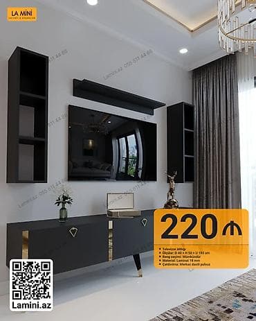 televizo: Minimalist televizor altlığı və divar rəfləri dəsti - Ölçü: D 40 x H — 1
