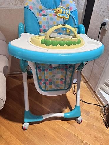 Mamalie uşaq yemək stulu - Rəng: mavi-ağ, rəngli nöqtəli oturacaq -