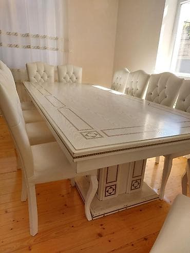 ucuz taxta satisi: Qonaq otağı üçün, Açılmayan, Dördbucaq masa, 8 stul — 4