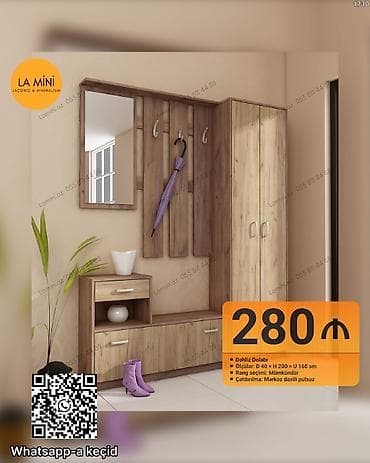 2 qapılı, Güzgülü, Qəhvəyi, Digər material, Açılan, Düz dolab