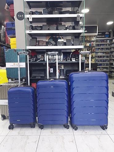 Sərt korpuslu mavi səyahət çamadan dəsti - 3 ölçü: kabin (kiçik)