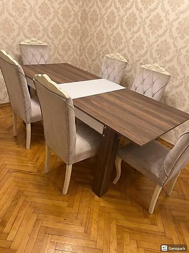 Qonaq otağı üçün, İşlənmiş, Açılan, Dördbucaq masa, 6 stul