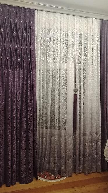 divar dekor: Zərif dekorativ pərdə dəsti - Komplekt: ikiqat sistem – tünd — 3