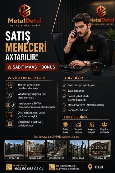 Satış meneceri tələb olunur, İstənilən yaş, Təcrübəsiz, Aylıq ödəniş — 1