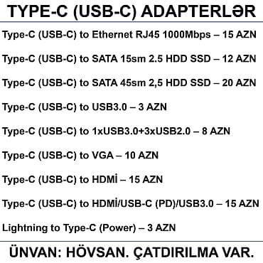 ssd 240: Adapterlər/Konverterlər (Çeviricilər) 📍Ünvan: Bakı şəh, Suraxanı ray — 9