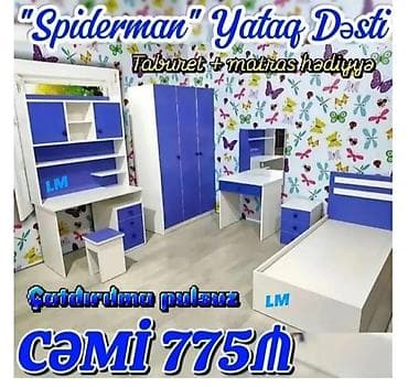 usag maneji: “Spiderman” Yataq Dəsti Uşaq/yeniyetmə otağı üçün mavi-ağ dizaynda — 1