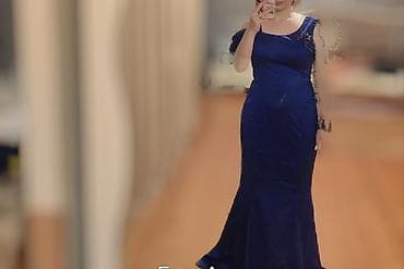 Göy rəngdə zərif gecə/libas - Model: mermaid/kloş ətəkli uzun ziyafət — 1