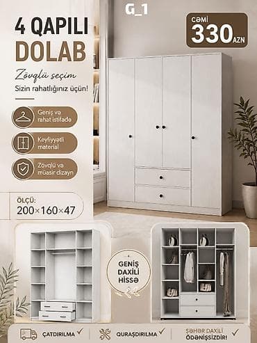 4 qapılı dolab – zövqlü və funksional geyim saxlanması həlli