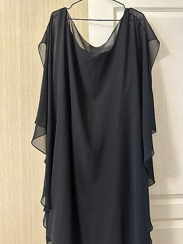 koja etek: Qara şifon paltar - Model: axıcı, asimmetrik qatlı şifon paltar - — 6