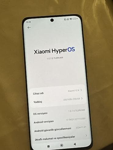 telefon alqi satqisi: Xiaomi 12X, 256 GB, rəng - Mavi, 
 Barmaq izi — 4