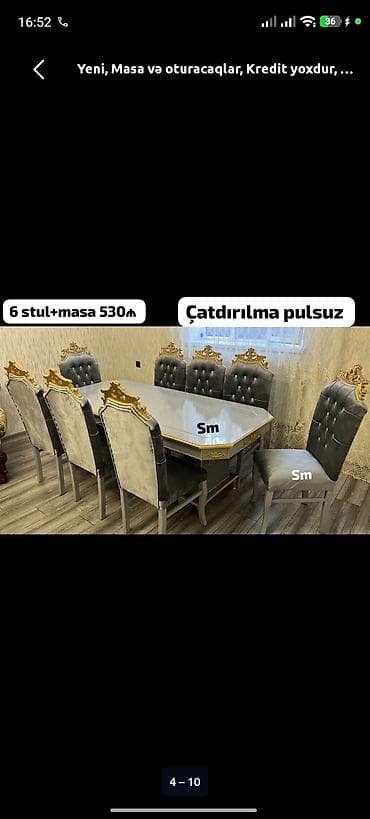 plastik stullar: Qonaq otağı üçün, Yeni, Açılmayan, Dördbucaq masa, 6 stul — 1
