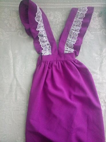 koynek fason: Bənövşəyi rəngdə qız uşaq paltarı. - Model: kəmər hissəsində yığma — 1