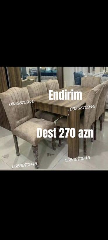 inversion stol: Qonaq otağı üçün, Yeni, Açılmayan, Dördbucaq masa, 6 stul — 1