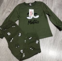 naçesli uşaq pijamaları: Uşaq pijama dəsti 4-5yaş - Rəng: zeytun-yaşıl - 2 hissə: uzunqollu — 1