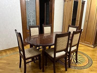 taxta besetkalar: Qonaq otağı üçün, İşlənmiş, Açılan, Oval masa, 6 stul — 1